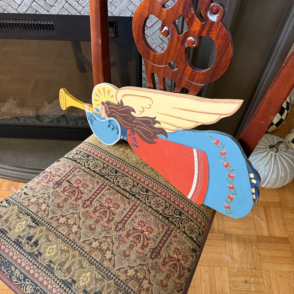 Hand-Painted Wooden Angel Wall Décor - Blue & Red